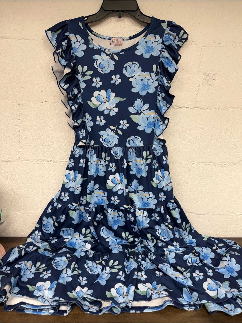 Women’s Navy Blue Floral Ruffle Dress